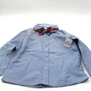Toddler Boys Baby Grand Signature Blue Long Sleeve Dress Shirt w/ Bow Tie 4T NWT